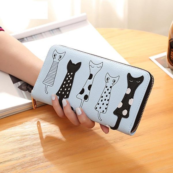 Luxury PU Leather Women Wallet with Zipper with Cat Pattern - Image 3