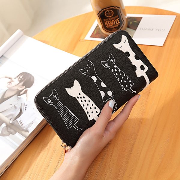 Luxury PU Leather Women Wallet with Zipper with Cat Pattern - Image 12