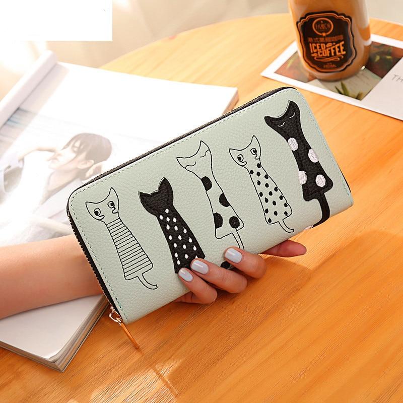 Luxury PU Leather Women Wallet with Zipper with Cat Pattern