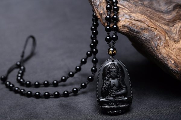 Black Obsidian Carved Buddha Pendant Necklace - Image 7