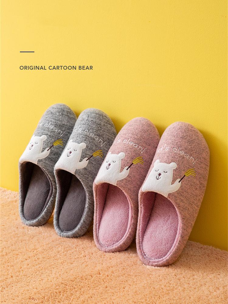 Winter Bear Patterned Warm Slippers for Women