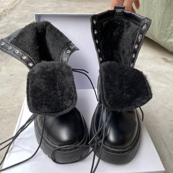 Women's Fashion Leather High Ankle Boots - Image 8
