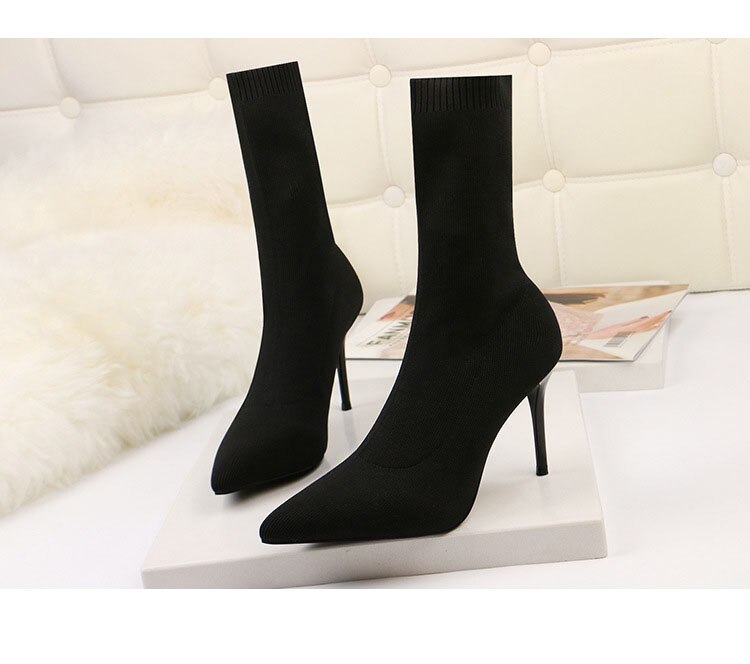 Women's Sock Style High Heel Boots