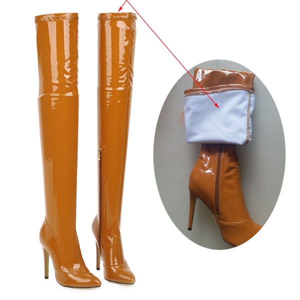 Women's Patent Eco-Leather High Heel Knee Boots - Image 5