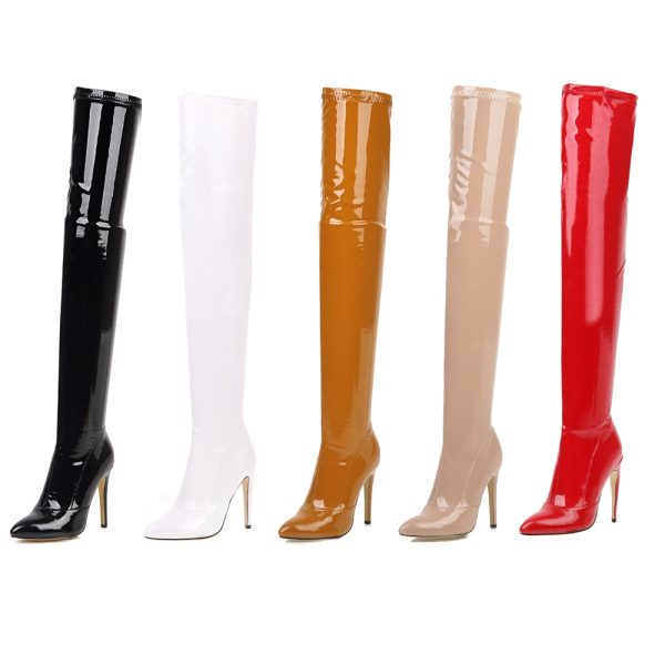 Women's Patent Eco-Leather High Heel Knee Boots - Image 4