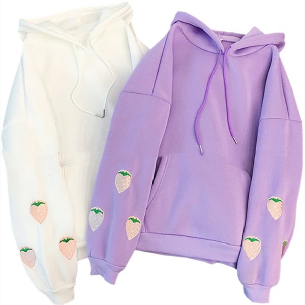 Women's Strawberry Embroidered Hooded Sweatshirt - Image 6