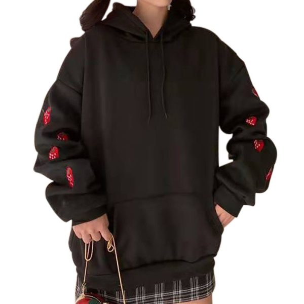 Women's Strawberry Embroidered Hooded Sweatshirt - Image 5