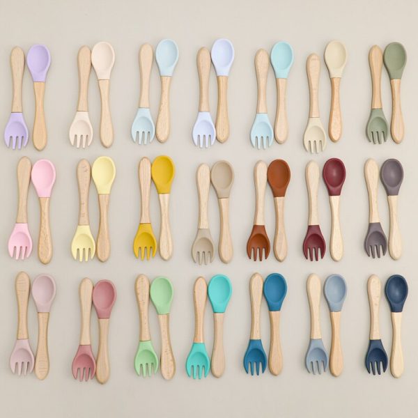 Baby's Wooden Handle Fork and Spoon Set - Image 4