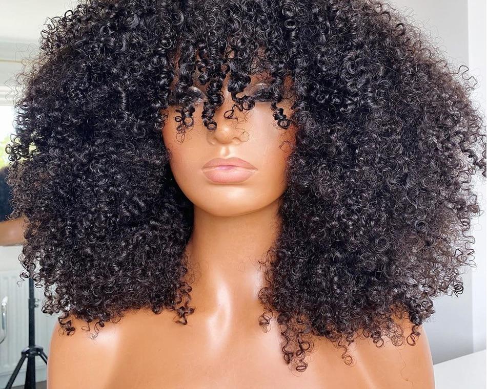 Afro Human Hair Kinky Wig with Bang