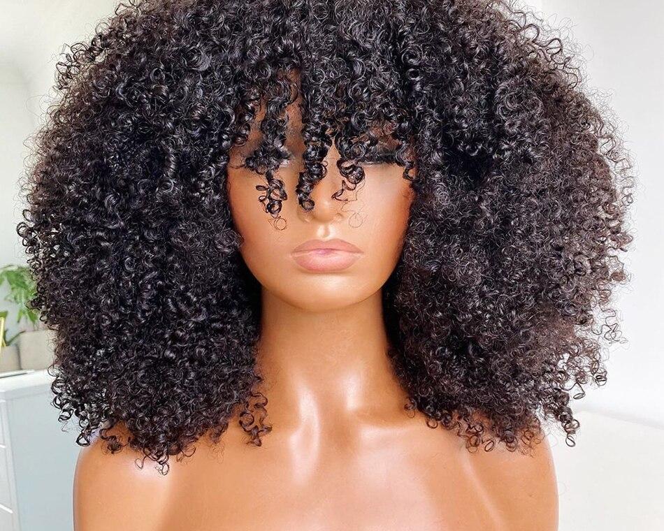 Afro Human Hair Kinky Wig with Bang