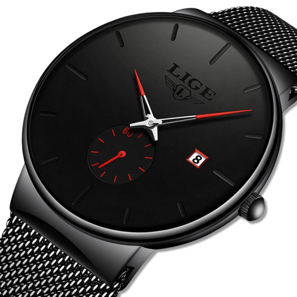 Ultra-Thin Black Quartz Wrist Watch for Men