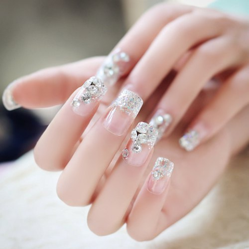 Crystal Snowflakes False Nails 24 Pcs