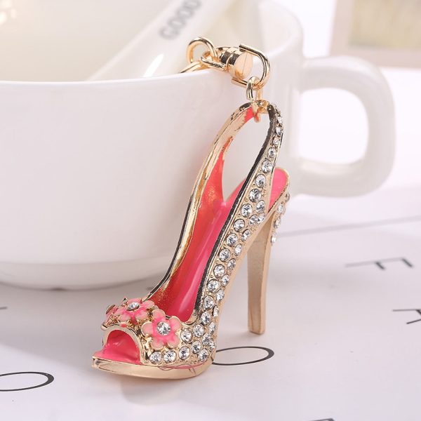 Crystal High Heel Shoe Shaped Metal Keychain - Image 4