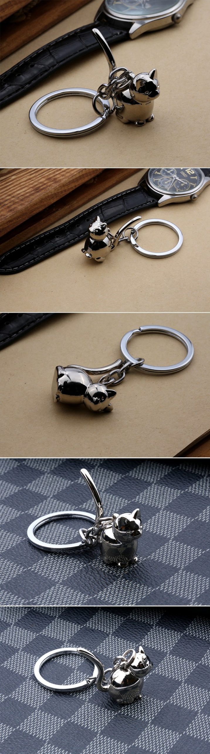 3D Cat Shaped Metal Keychain