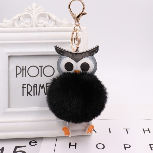 Cute Fur Pompom Owl Shaped Keychain - Image 6