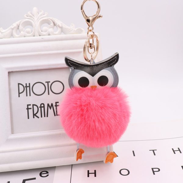 Cute Fur Pompom Owl Shaped Keychain - Image 5