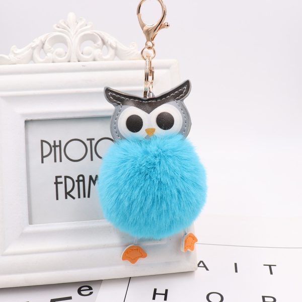Cute Fur Pompom Owl Shaped Keychain - Image 7