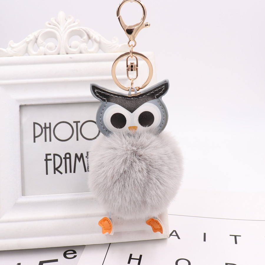 Cute Fur Pompom Owl Shaped Keychain