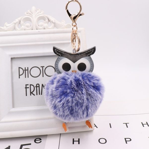 Cute Fur Pompom Owl Shaped Keychain - Image 4