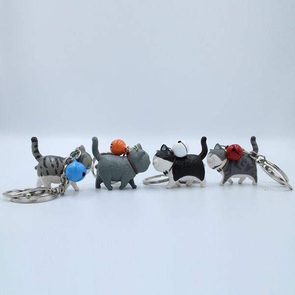 Cartoon Walking Cat Pendant Key Ring with Bell - Image 4