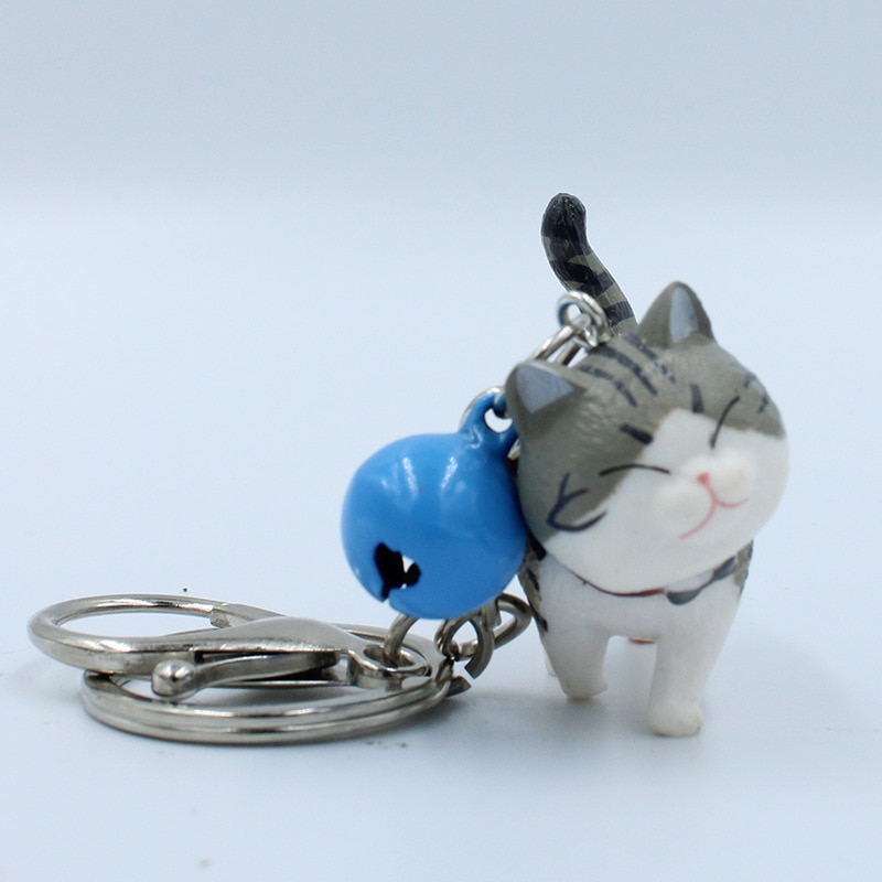 Cartoon Walking Cat Pendant Key Ring with Bell