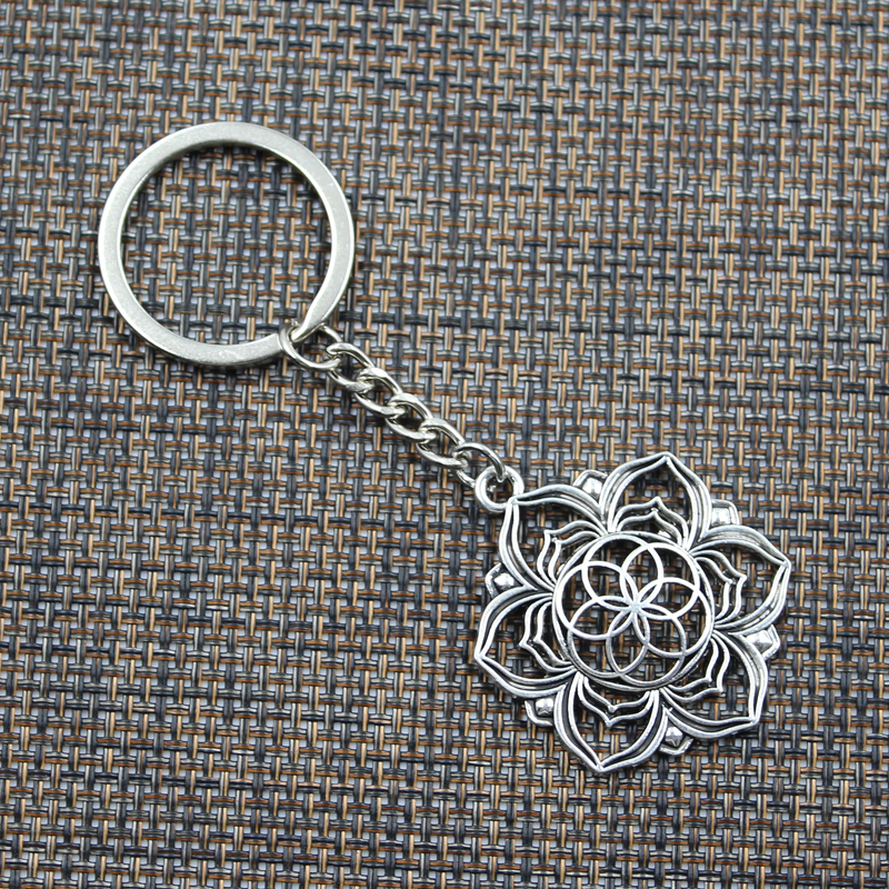 Geometric Yoga Flower Of Life Silver Plated Keychain