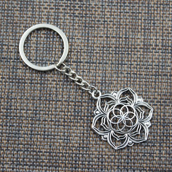Geometric Yoga Flower Of Life Silver Plated Keychain - Image 5