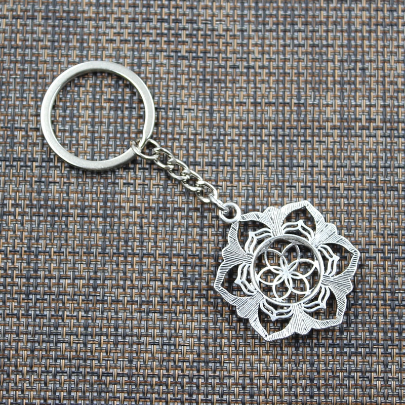 Geometric Yoga Flower Of Life Silver Plated Keychain