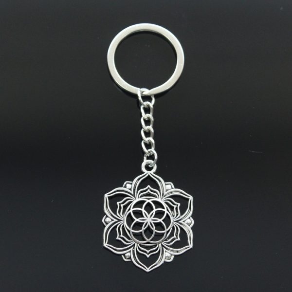 Geometric Yoga Flower Of Life Silver Plated Keychain