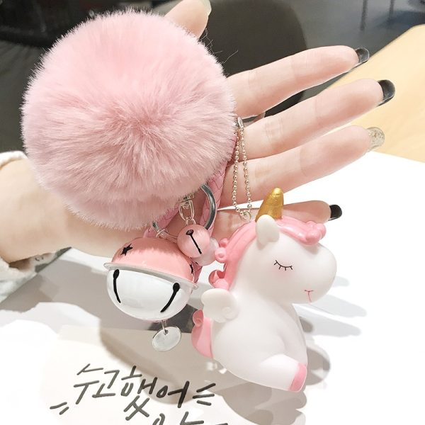 Cute Unicorn Key Chains with Plush Pom Poms