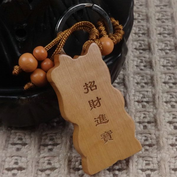 Wooden Lucky Fortune Cat Key Chain - Image 7