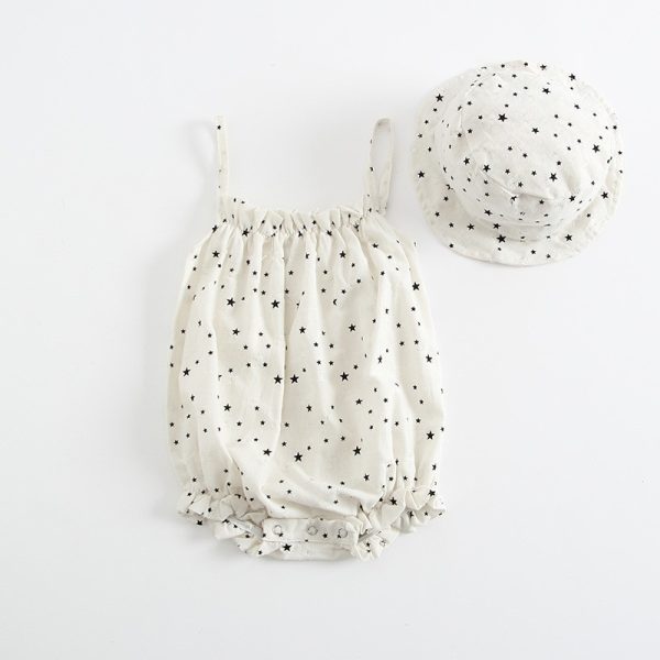 Stars Printed Baby Girl's Sleeveless Dress with Matching Hat - Image 6