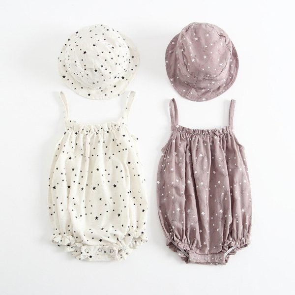 Stars Printed Baby Girl's Sleeveless Dress with Matching Hat - Image 5