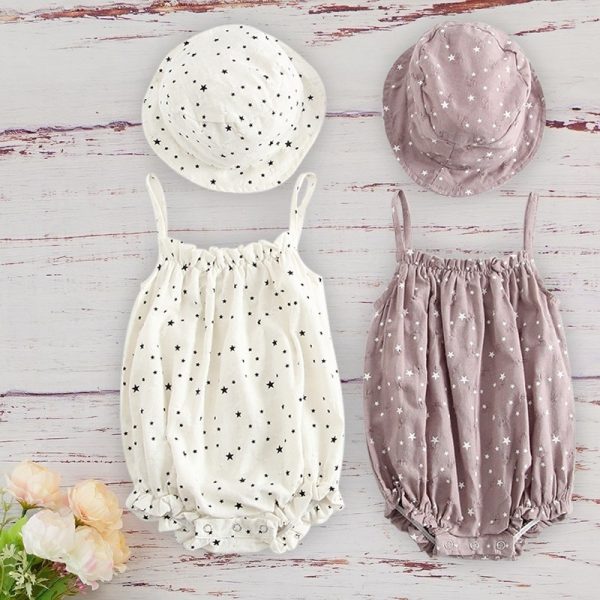 Stars Printed Baby Girl's Sleeveless Dress with Matching Hat