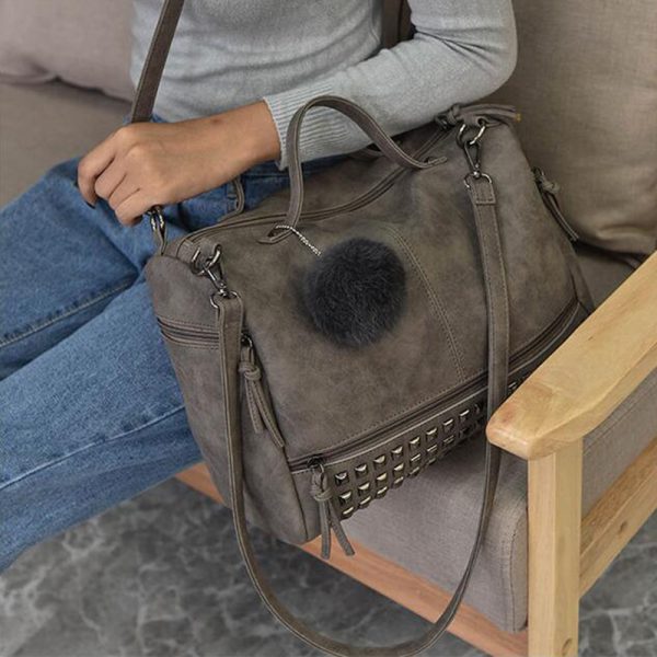 Women's Leather Bag with Pompom - Image 8