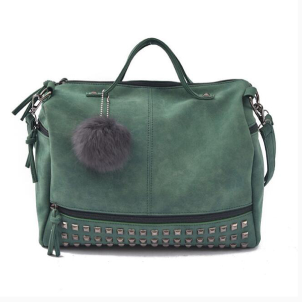 Women's Leather Bag with Pompom - Image 4