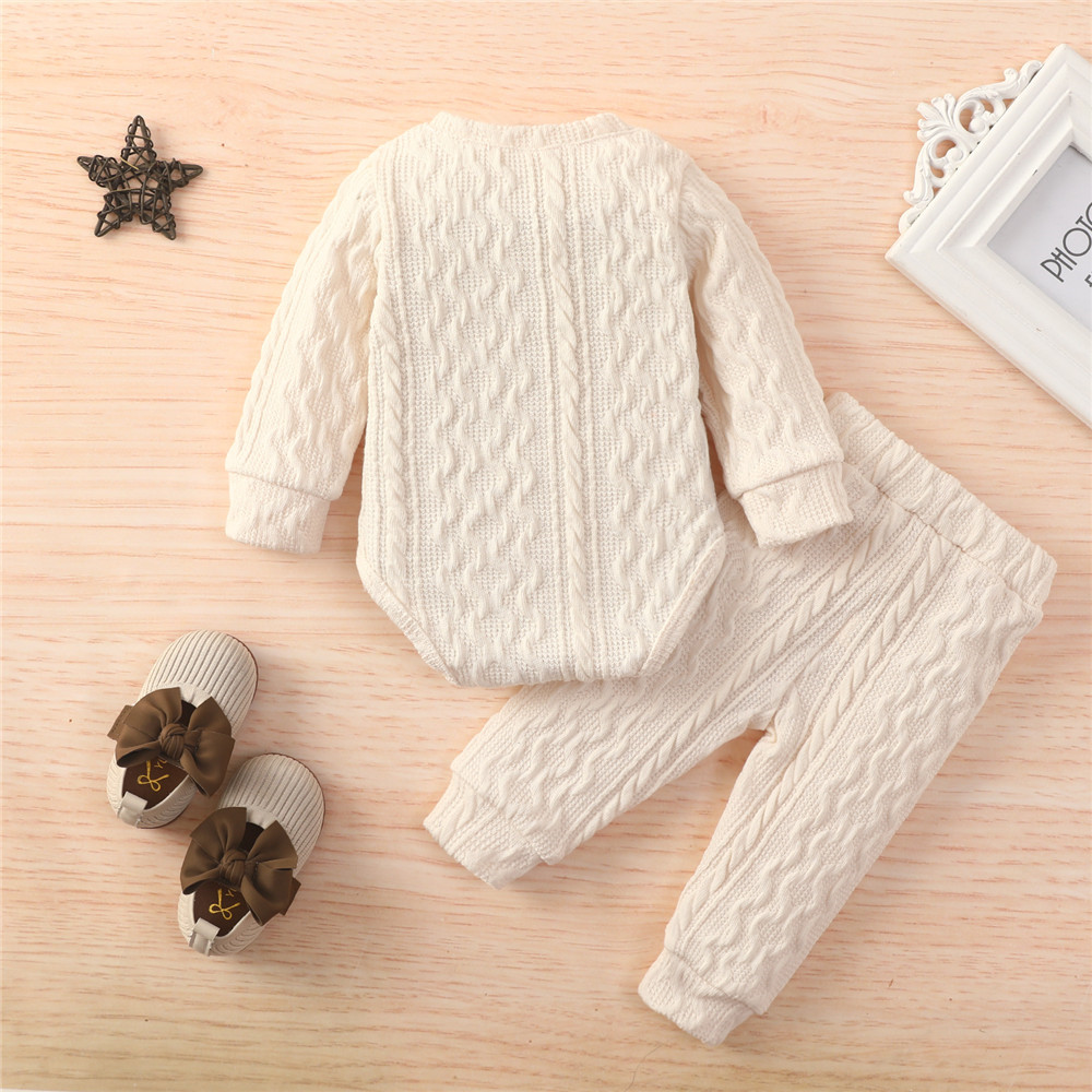 Baby's Knitted Solid Romper with Pants