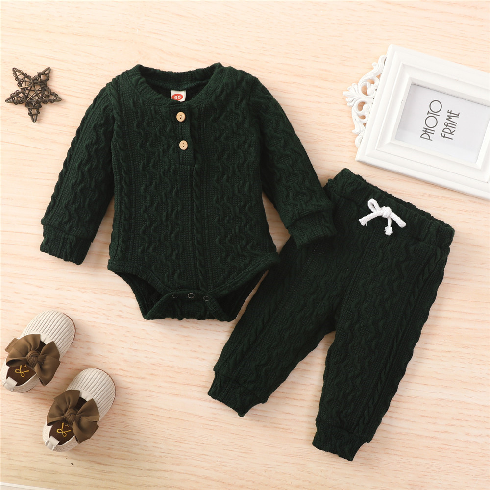 Baby's Knitted Solid Romper with Pants