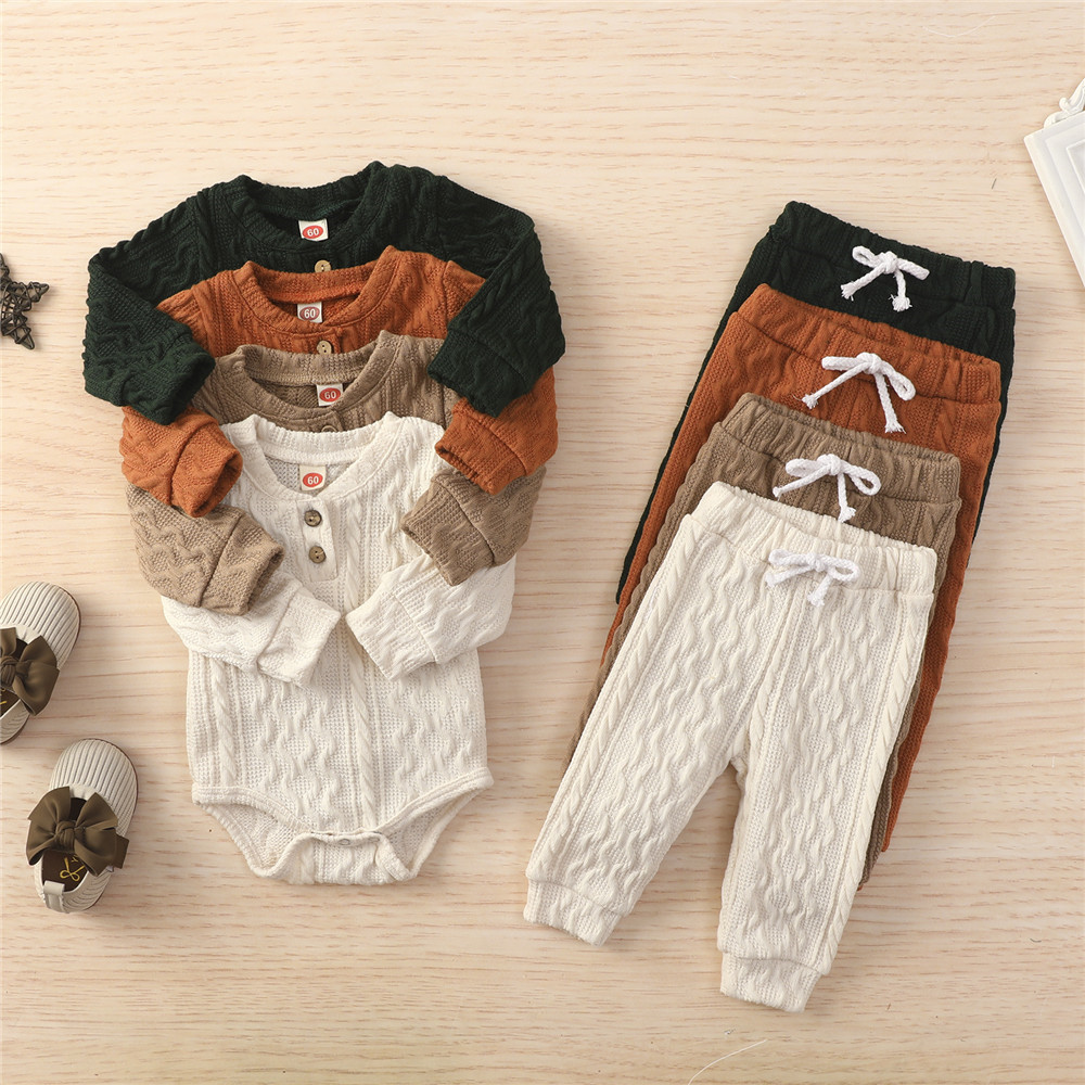 Baby's Knitted Solid Romper with Pants