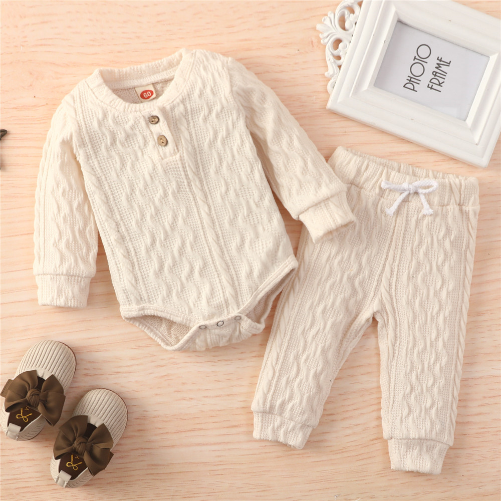 Baby's Knitted Solid Romper with Pants