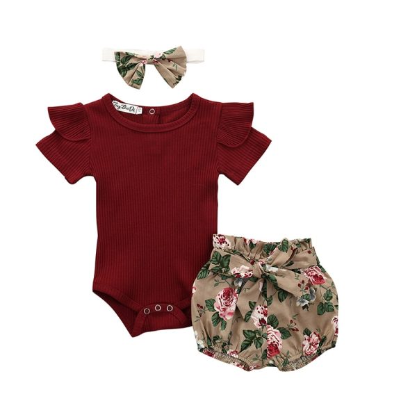 Baby Girl's Romper Shorts Hairband Summer Set - Image 3