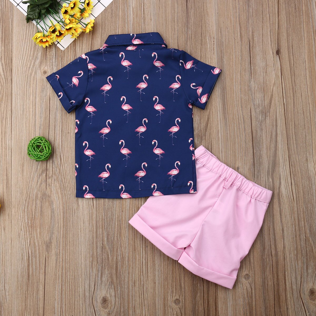 Girl's Flamingo Printed Summer Clothing Set