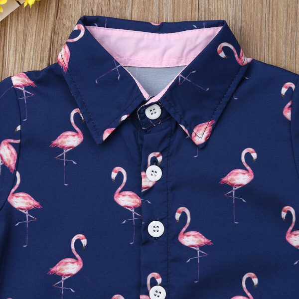 Girl's Flamingo Printed Summer Clothing Set - Image 4