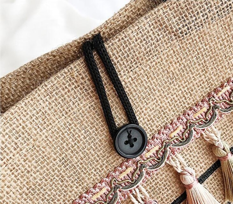 Women's Linen Hello Weekend Tassel Tote Bag