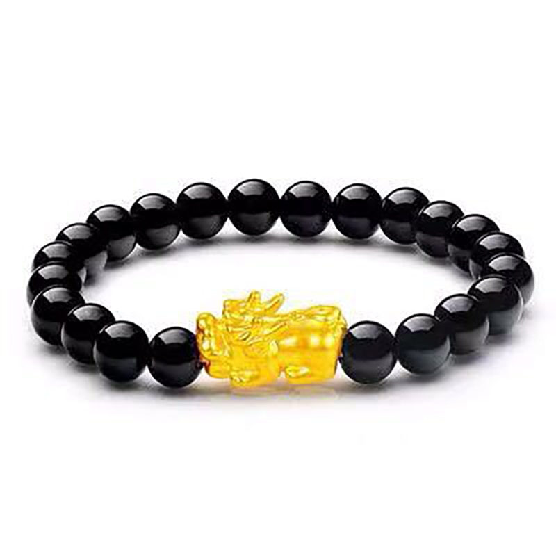 Buddhism Obsidian Stone Beaded Bracelet