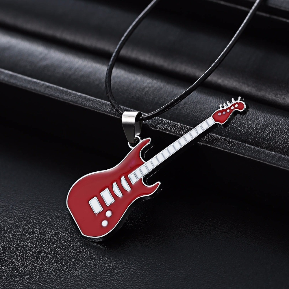 Men's Enamel Guitar Pendant Necklace