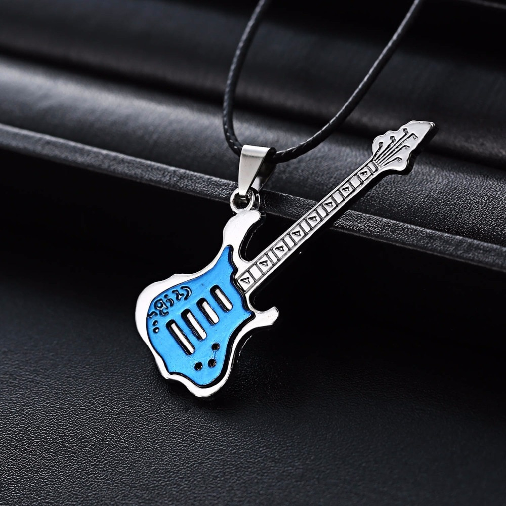 Men's Enamel Guitar Pendant Necklace