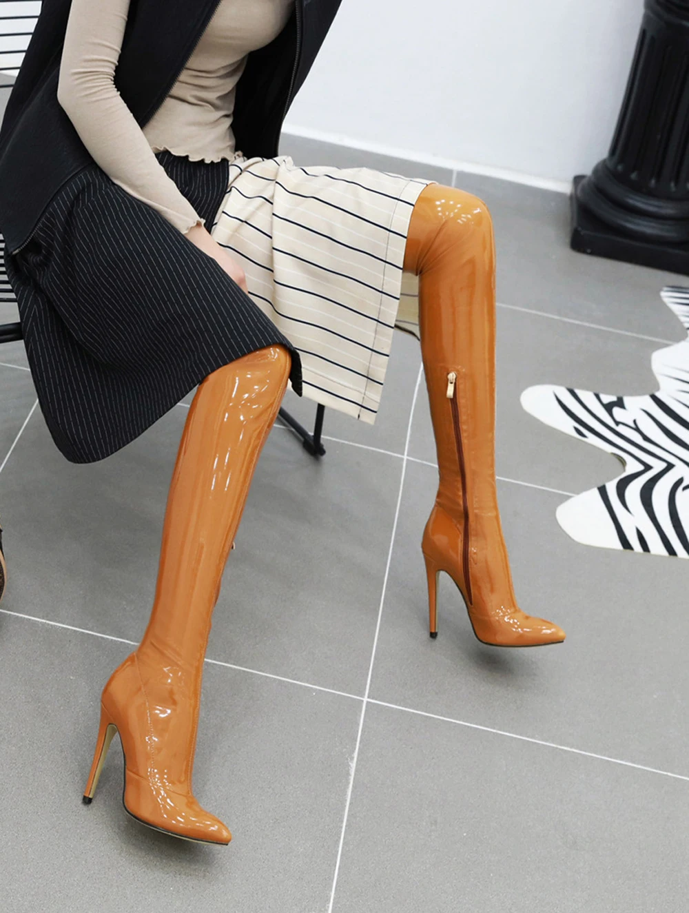 Women's Patent Eco-Leather High Heel Knee Boots