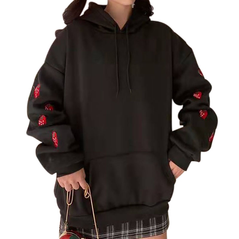 Women's Strawberry Embroidered Hooded Sweatshirt