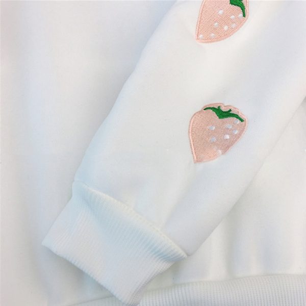 Women's Strawberry Embroidered Hooded Sweatshirt - Image 8